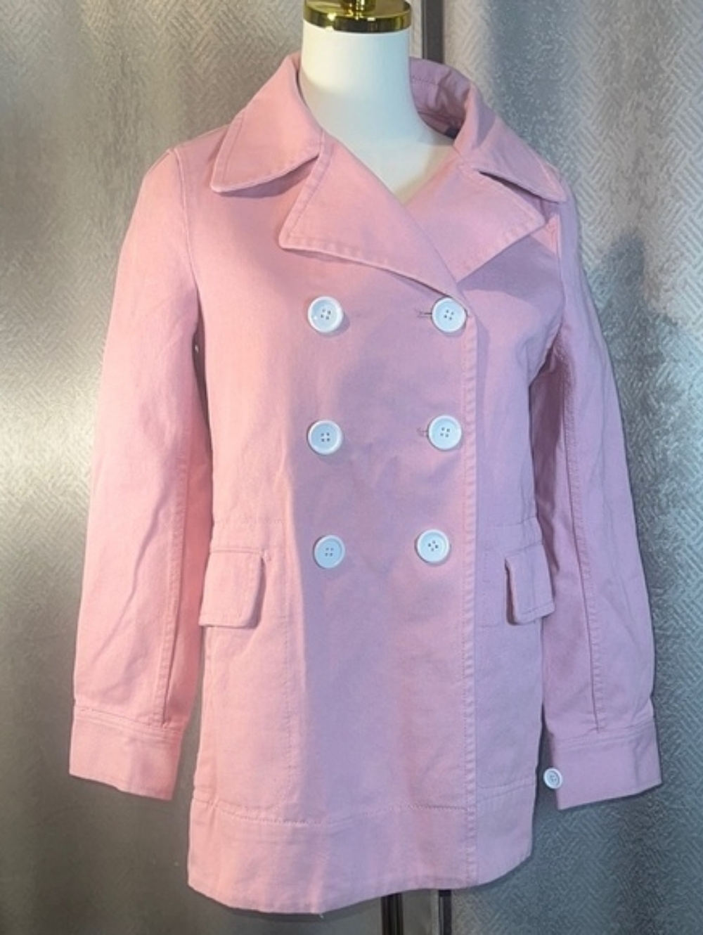 J. Crew Pink Double-Breasted Twill Cotton Peacoat